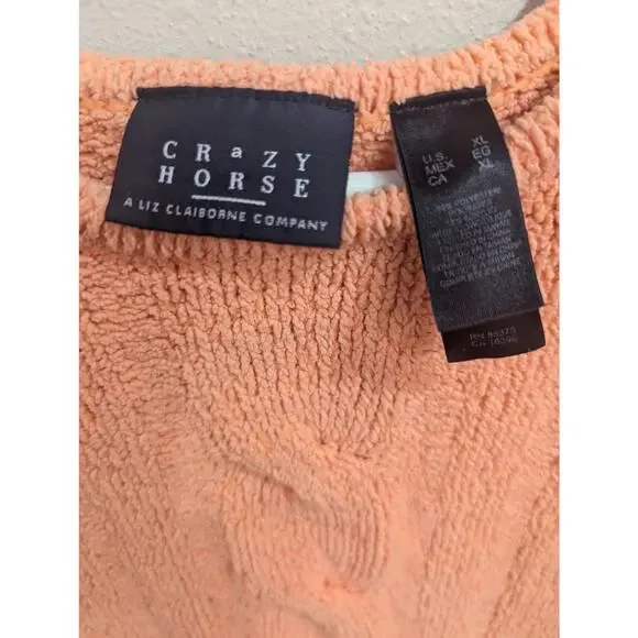 Super soft chunky knit peach colored long sleeve sweater by Crazy Horse size XL - Picture 2 of 8